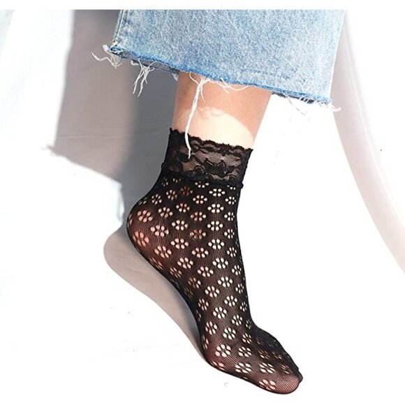 Fishnet Socks Lace Short Ankle Stockings Socks Boots Heels Anklet Dress NWT - Picture 7 of 9
